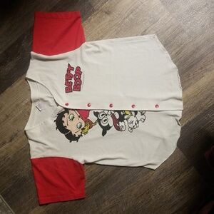 BETTY BOOP 1993 Vintage Basball Button up Short Sleeve Red White Tee Shirt USA